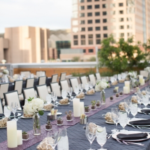Long reception tables on rooftop 
