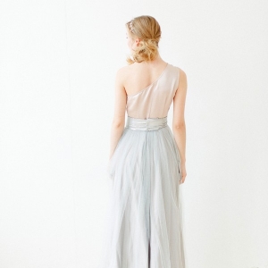 Back view of two-toned bridal gown