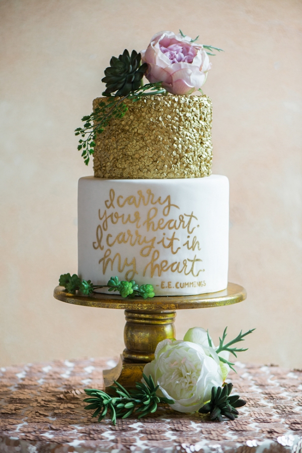 Gold Sparkles Two Tiered Wedding Cake