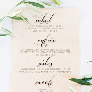 Olive mill wedding dinner menu