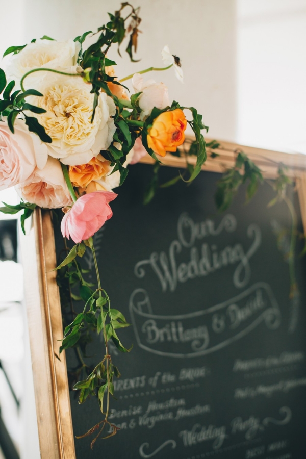 Wedding chalkboard sign with romantic flowers