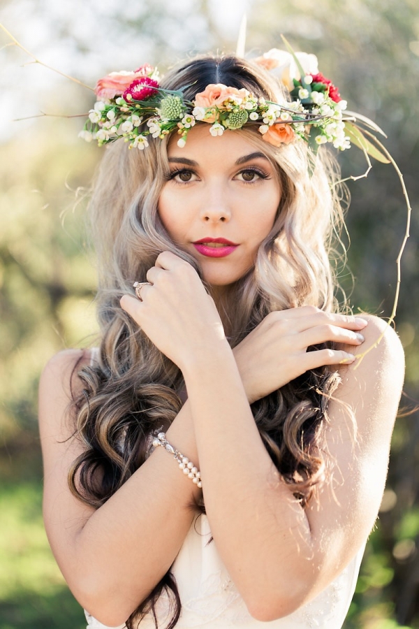 Bride in desert with floral crown
