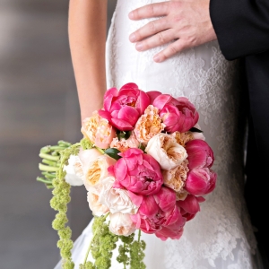 Pretty pink peony and blush cabbage rose bouquet