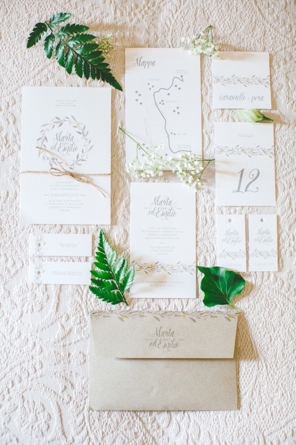 Olive leaf pattern wedding invitation suite