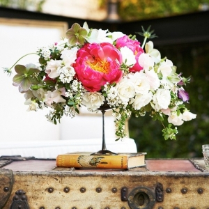 Centerpiece with Pink Peonies and White Roses 