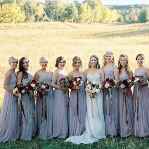 Bridesmaids in Dusty Rose Dresses