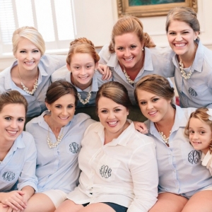bridal party in monogrammed shirts 