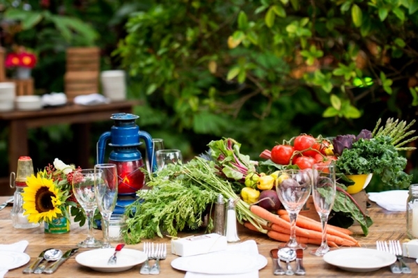 Eclectic Tablescape with Vegetables