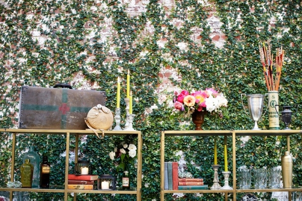 Vintage Props with Ivy-Covered Wall