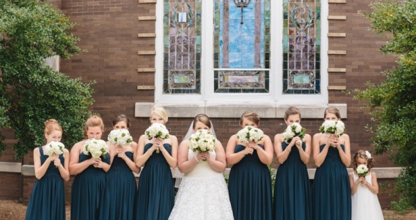 bridal party with flowers 