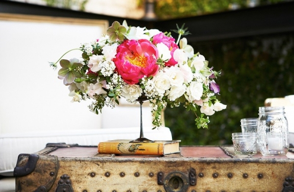 Centerpiece with Pink Peonies and White Roses 