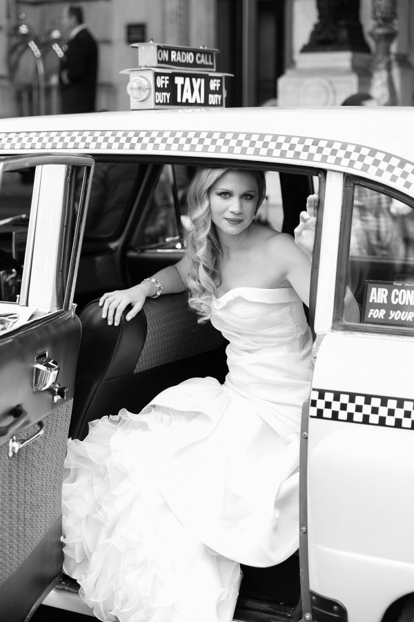 Bride in NYC Checker Cab