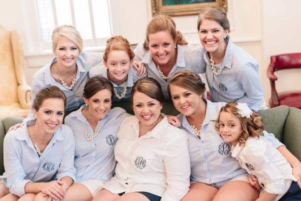 bridal party in monogrammed shirts 