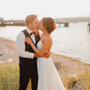 Bride and groom by the sea