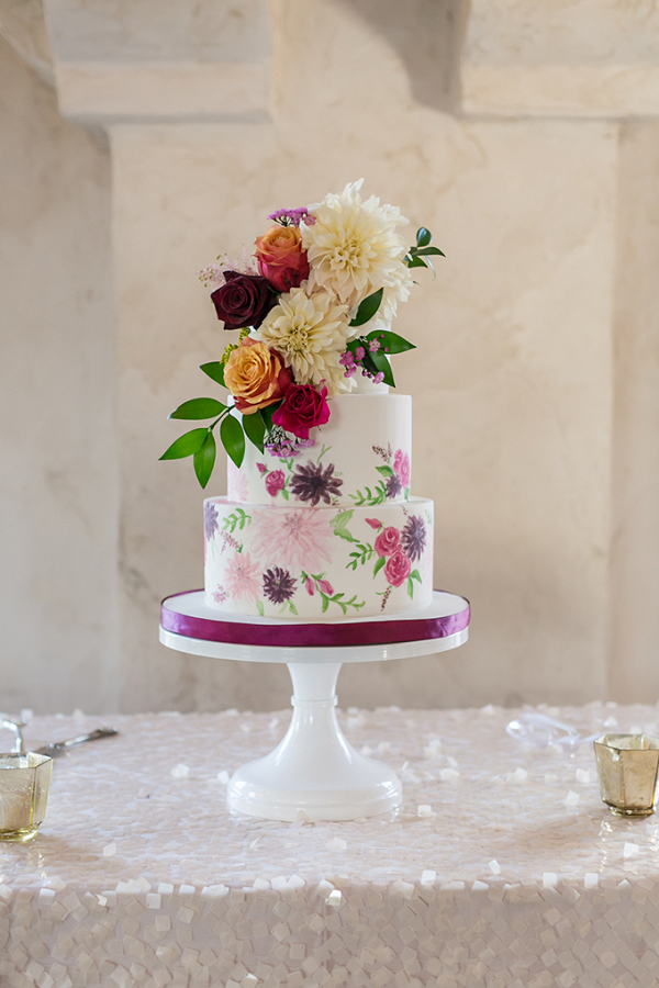 Floral print wedding cake