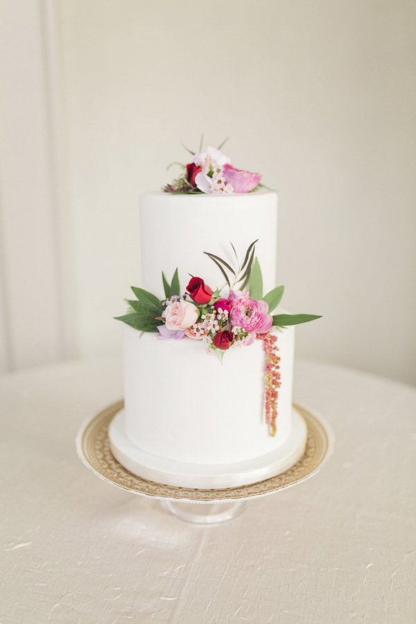 Pink and white wedding cake