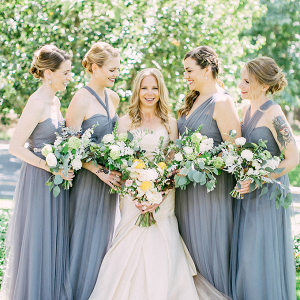 Gray tulle wrap bridesmaid dresses