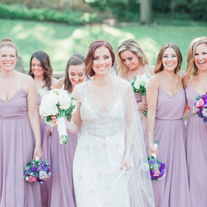 Lavender bridesmaid dresses and Anna Campbell wedding dress