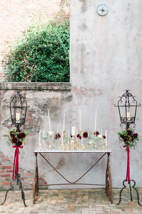 Romantic ceremony altar with taper candles