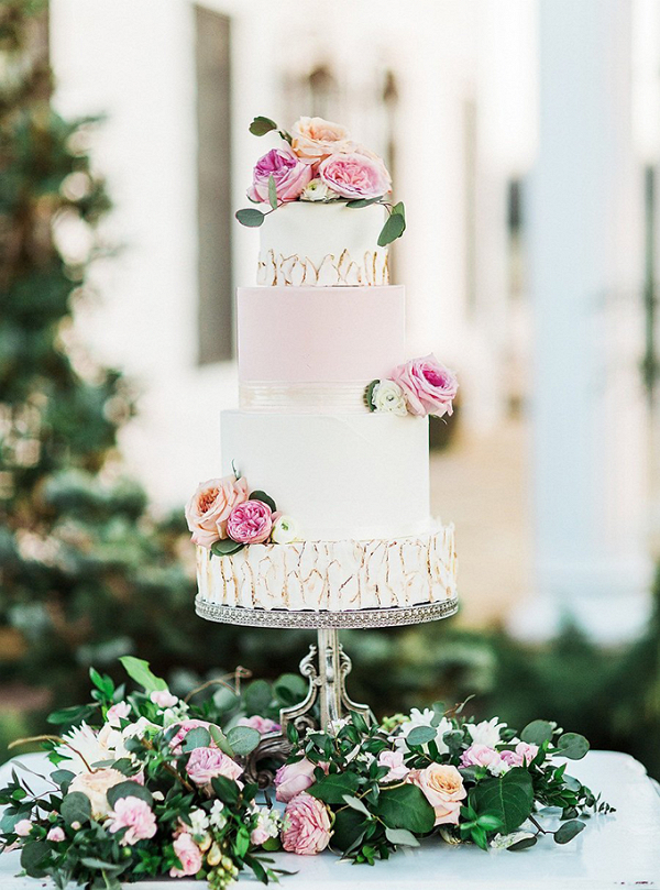Pink and white wedding cake