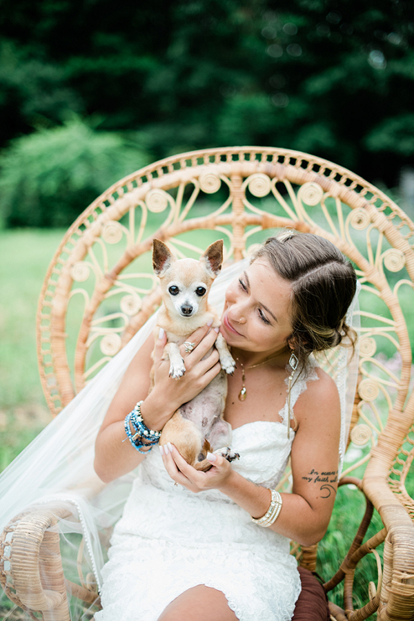 Boho bride with her dog