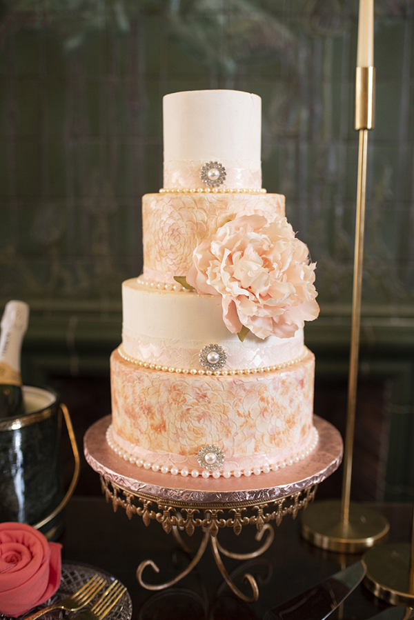 Peach floral wedding cake
