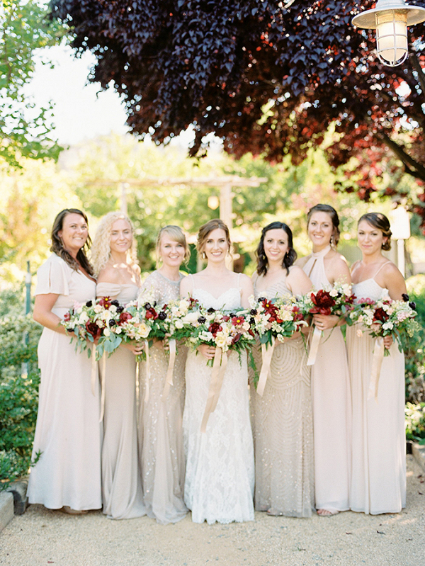 Champagne and gold mismatched bridesmaids