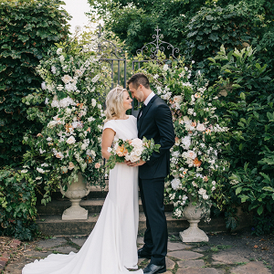 Romantic garden wedding floral ceremony backdrop