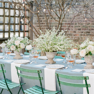 White and blue wedding tablescape