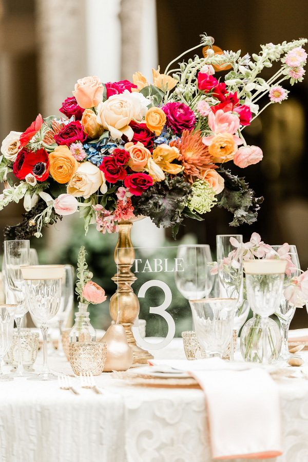 gold and colorful floral centerpiece