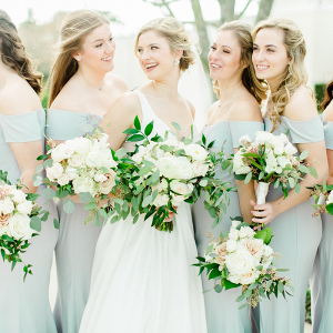 Light blue/grey bridesmaid dresses