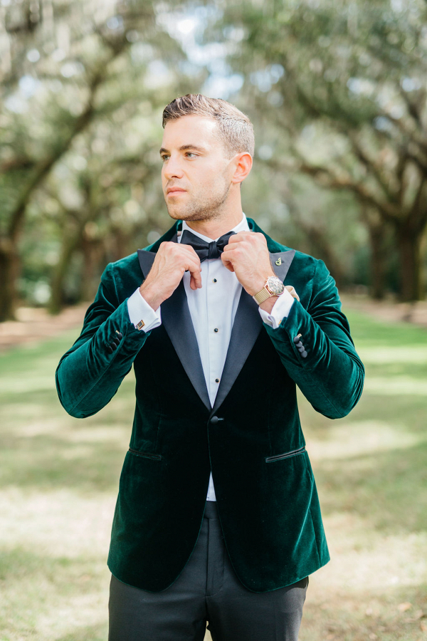 velvet green groom jacket