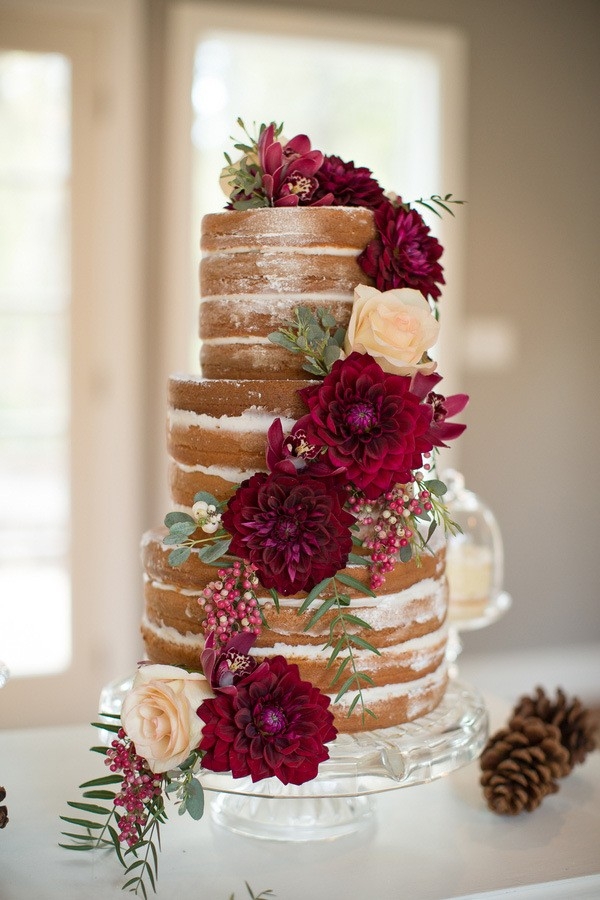 Naked Wedding Cake with Fresh Flowers