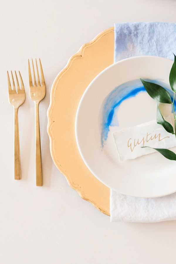 Handmade Dip Dyed Napkins and Watercolor Place Settings