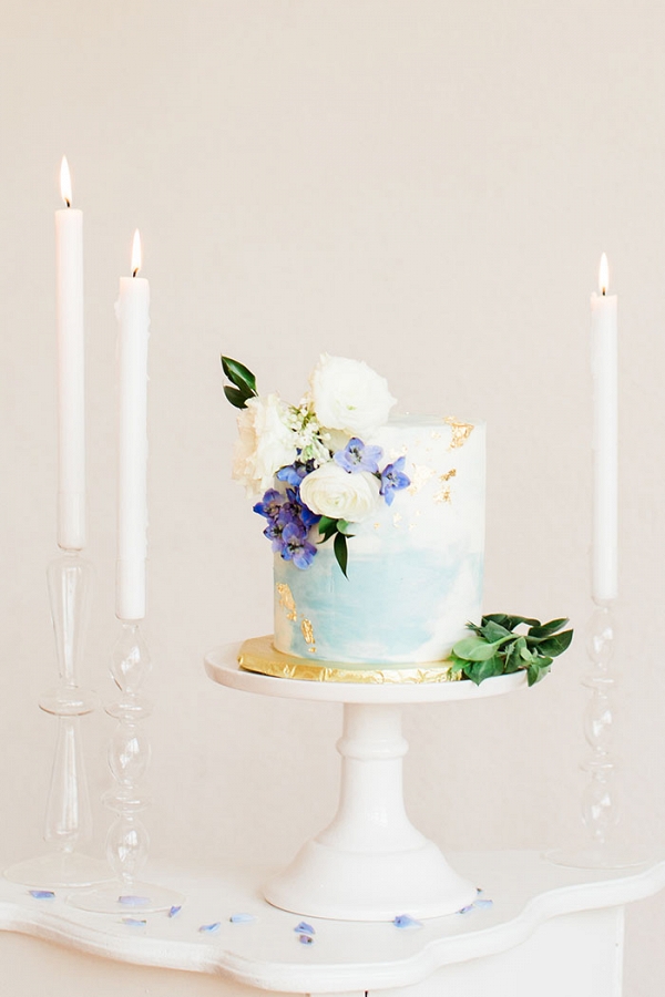 Blue and Gold Watercolor Wedding Cake