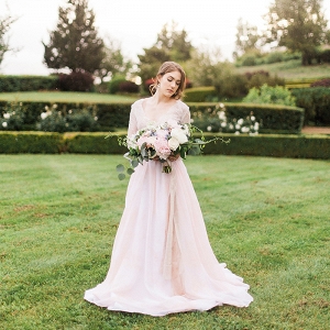 Romantic Blushing Bridal Style Shoot with a Pink Wedding Dress