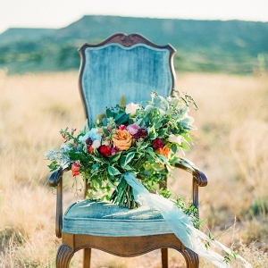 Colorful Fall Bouquet on a Vintage Velvet Chair