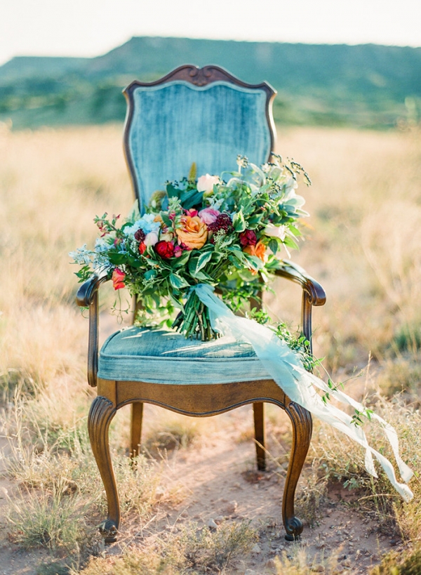 Colorful Fall Bouquet on a Vintage Velvet Chair