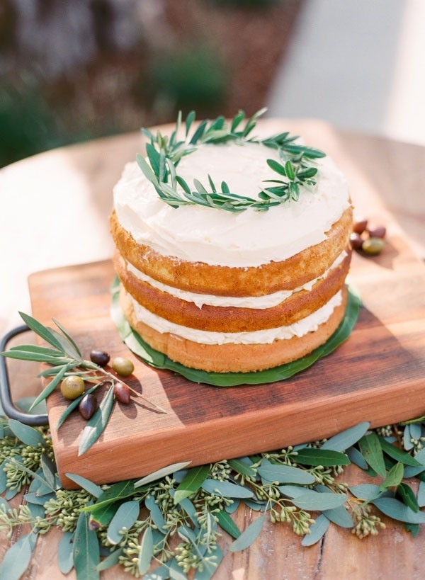Rustic Naked Cake with an Olive Wreath Topper