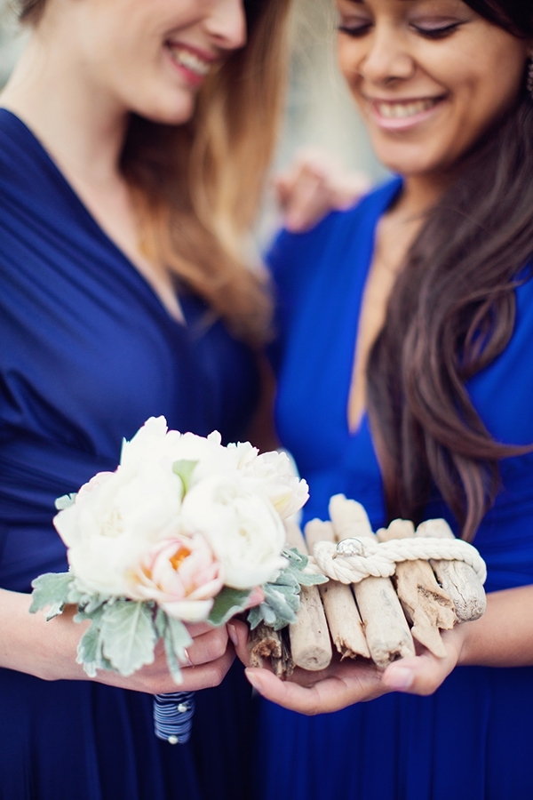 Bridesmaids with Spring Flowers and a Driftwood Ring Pillow