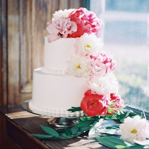 Buttercream Wedding Cake with Bright Pink and Blush Peonies
