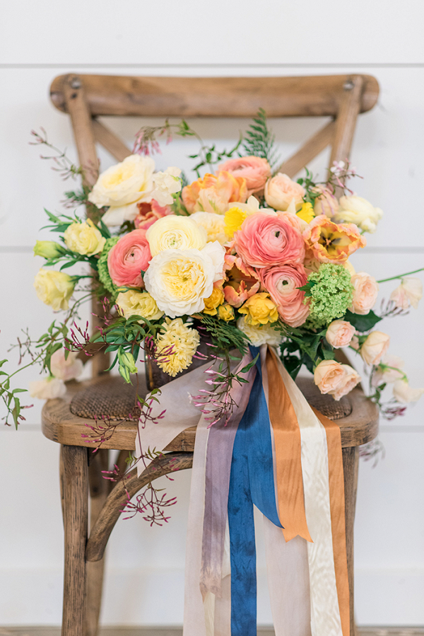 Colorful Citrus Wedding Bouquet with Summer Flowers