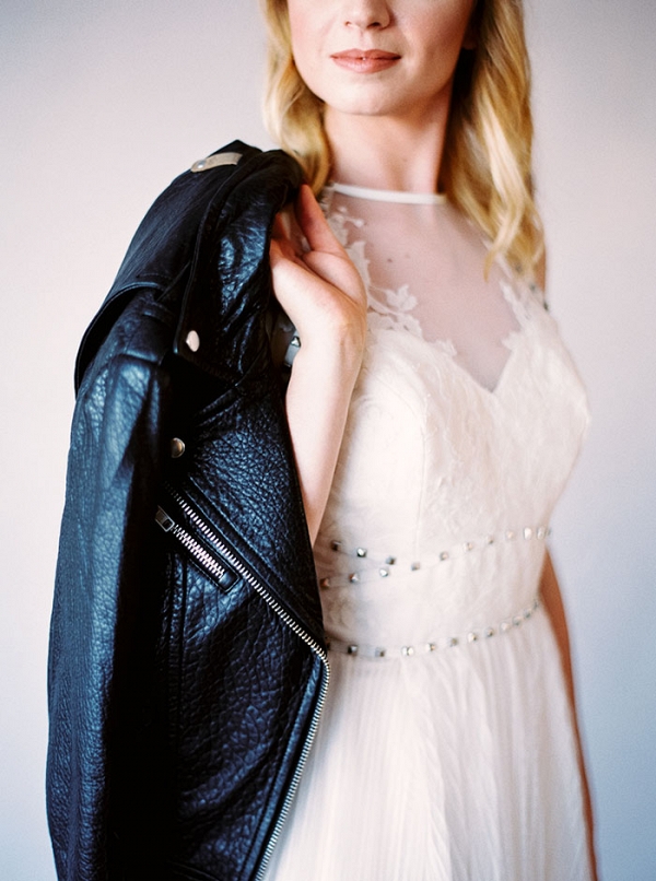 Leather Jacket with a Studded Lace Wedding Dress