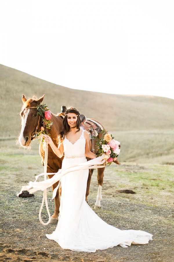 Romantic Bride with a Western Horse