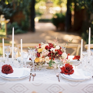 Classic Fall Flowers with Modern Gray Patterned Linens