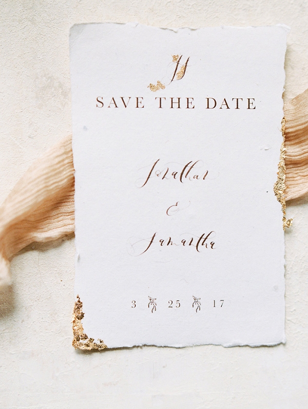 Calligraphy and Gold Leaf Wedding Invitations