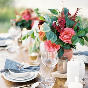 Farm Table with Blue and Coral Decor