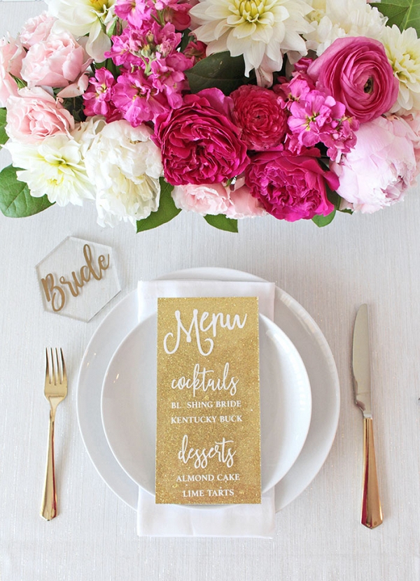 Pink and Gold Place Setting with Glitter Menus