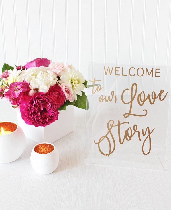 Welcome to Our Love Story Gold Lettered Wedding Sign