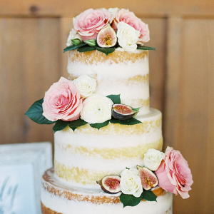 Naked Wedding Cake with Figs and Flowers